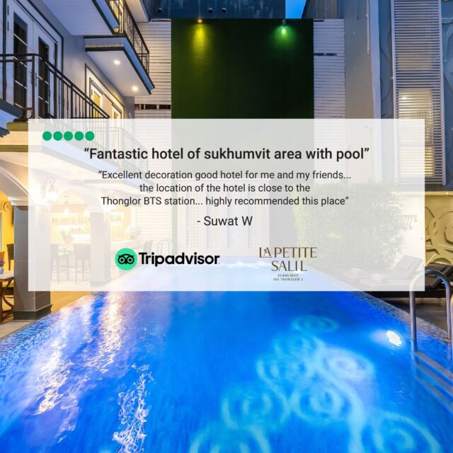 Many thanks to Suwat W for sharing their review of our hotel in Thonglor on @tripadvisor!

We are glad you had an outstanding experience and look forward to welcoming you again!

For more information:
📱 Line: https://lin.ee/aPqEixN
🛍️ Line Shop: https://shop.line.me/@lapetitesalil
📞 Tel: 66 (0) 2 662 5480
📧 infosl2@lapetitesalil.com
🌐 https://www.lapetitesalil.com/sukhumvitthonglor1/

#LaPetiteSalilHotels #Bangkok #Thonglor #Review #Tripadvisor
